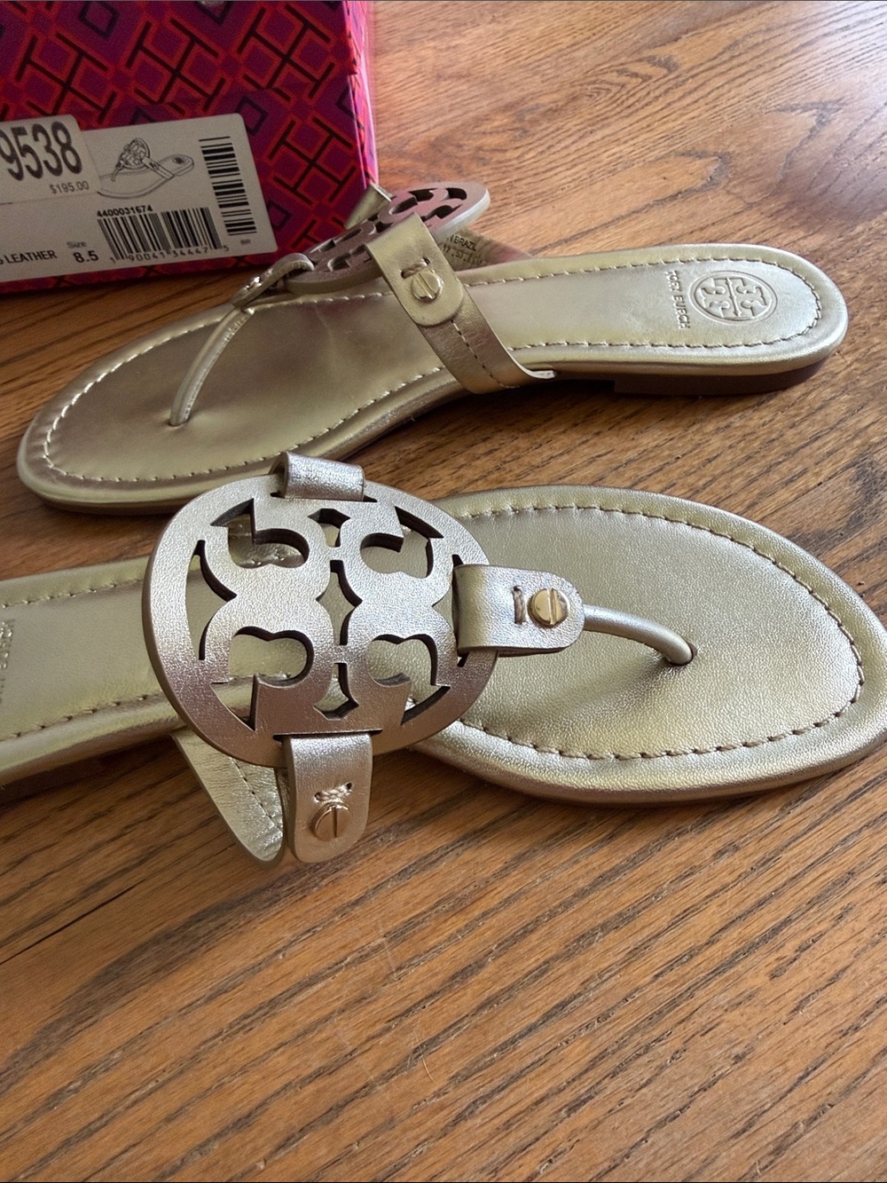 Tory Burch Metallic Gold Logo Thong Sandals - Picture 5 of 5